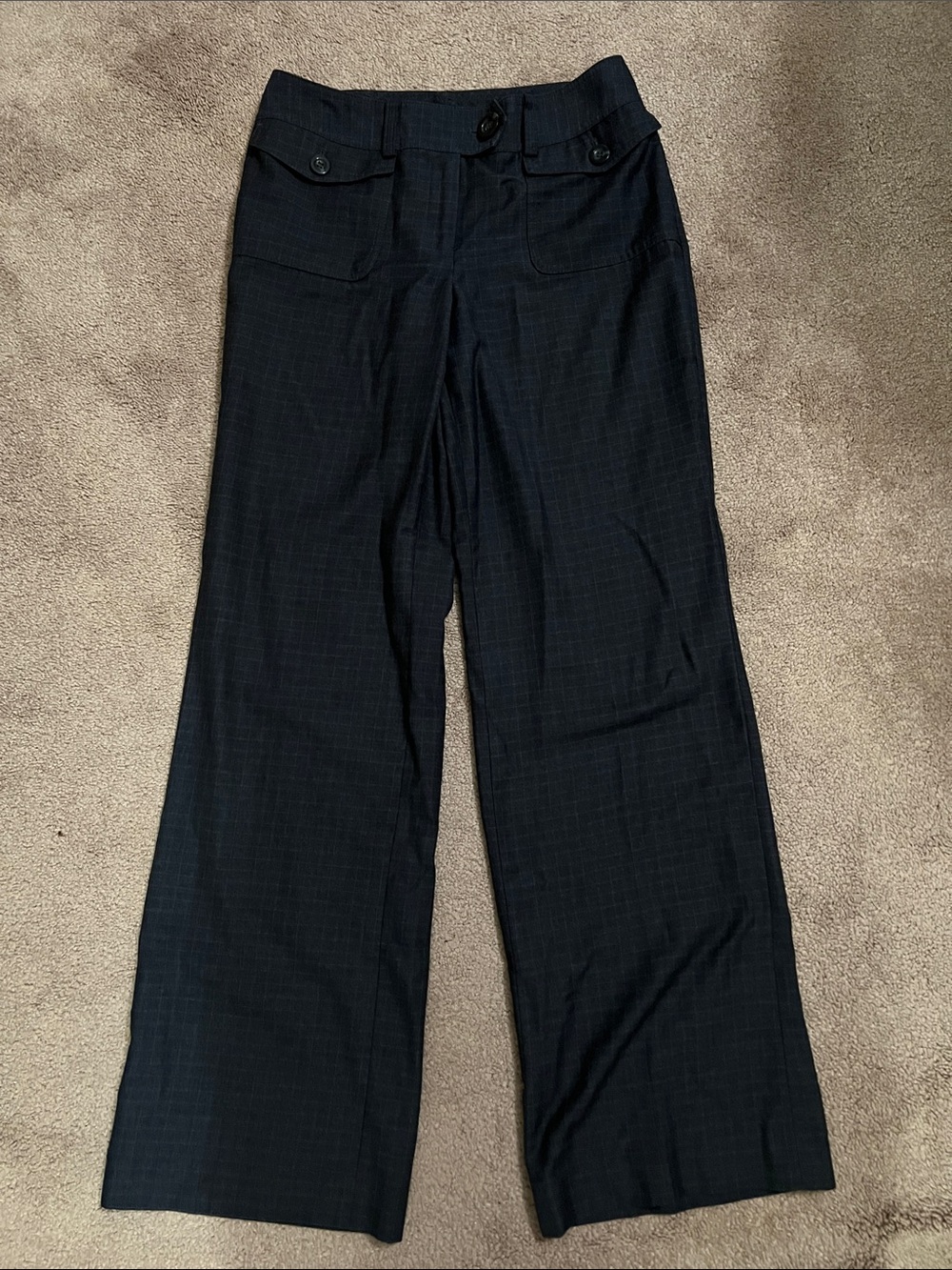 Ann Taylor Curvy fit low waist dark charcoal gray wide leg dress pants